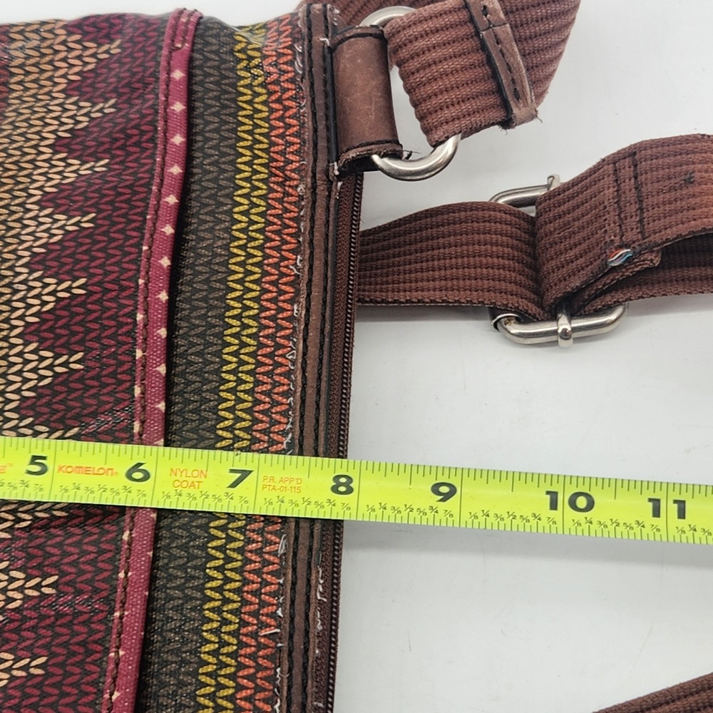 Fossil Key-Per Crossbody Bag Multi Color Coated Canvas Knit Print Small Purse - Picture 14 of 14